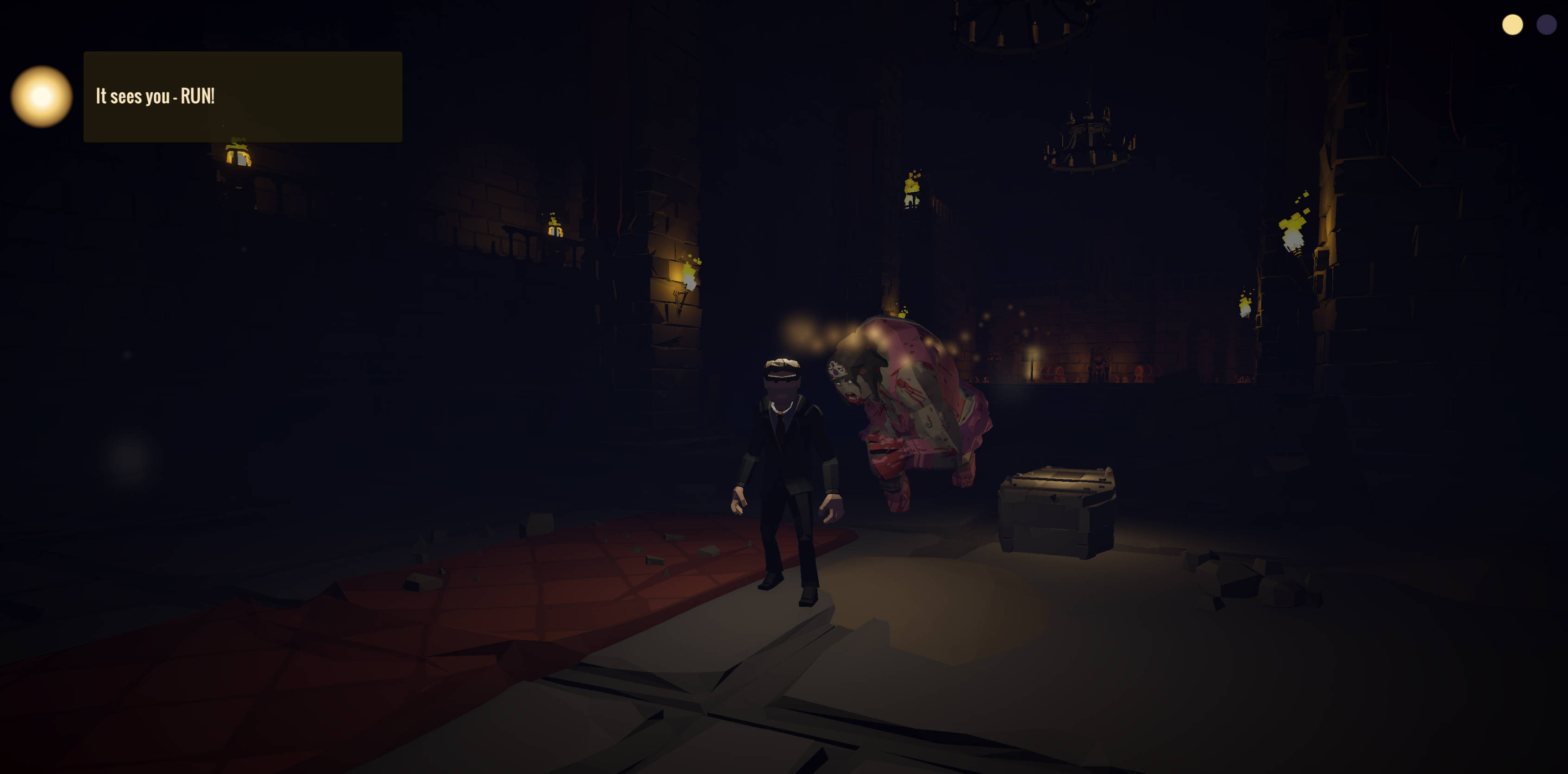 The Shadow spots the player — "It sees you — RUN!"