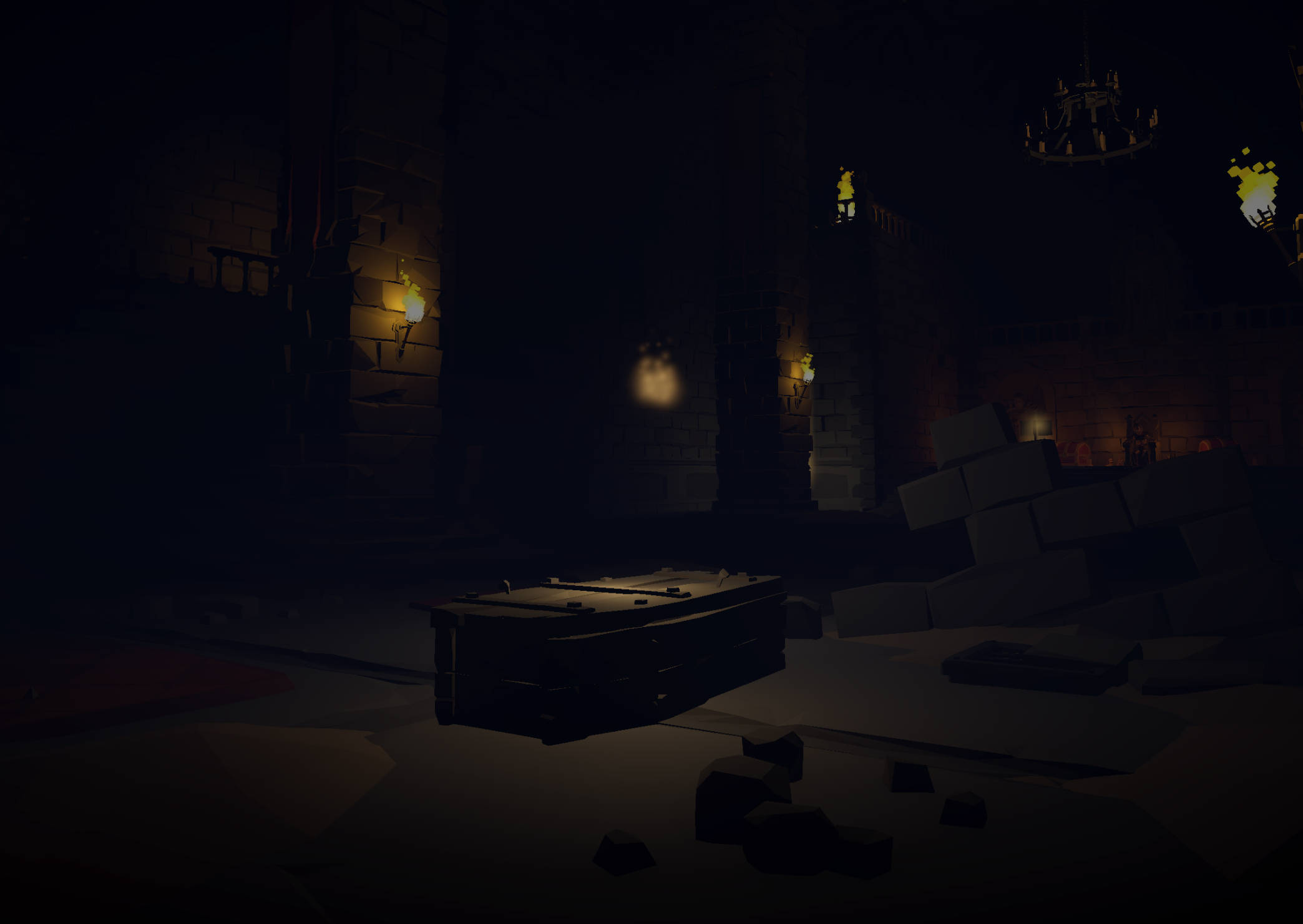 Hiding in the dark as the demon patrols nearby