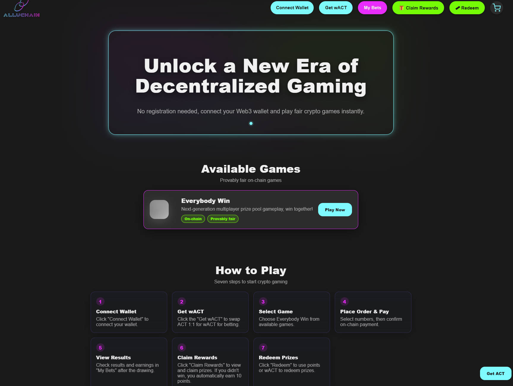 AlluChain decentralized gaming platform interface